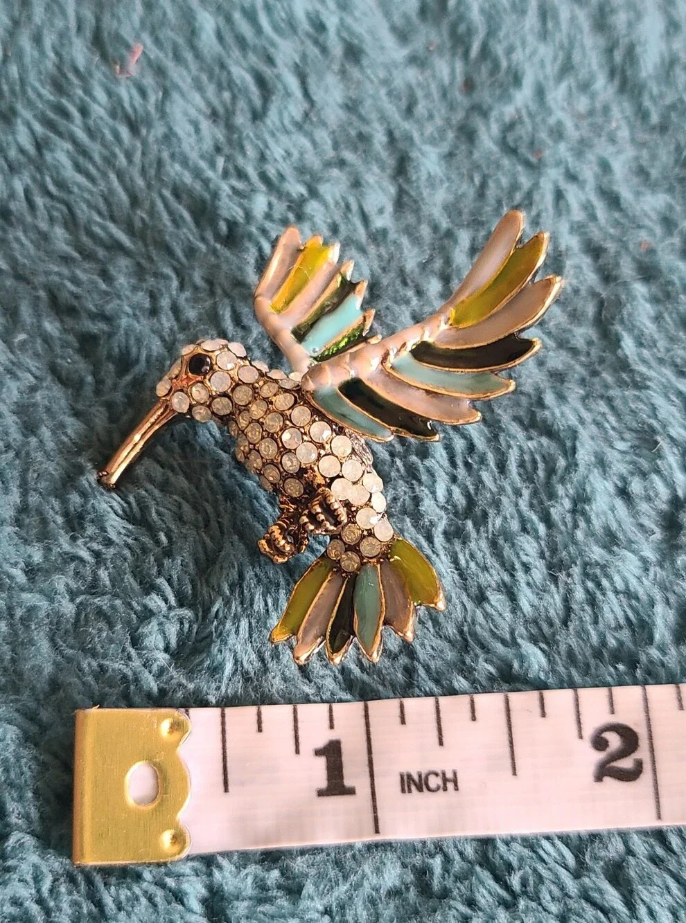 Vintage Hummingbird Brooch in Pastel Green, Pink & Cream